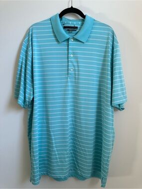 Greg Norman Collection Light Aqua & White Striped Polo